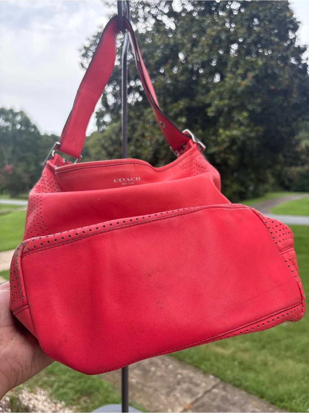 Coach Red Perforated Leather Shoulder Hobo